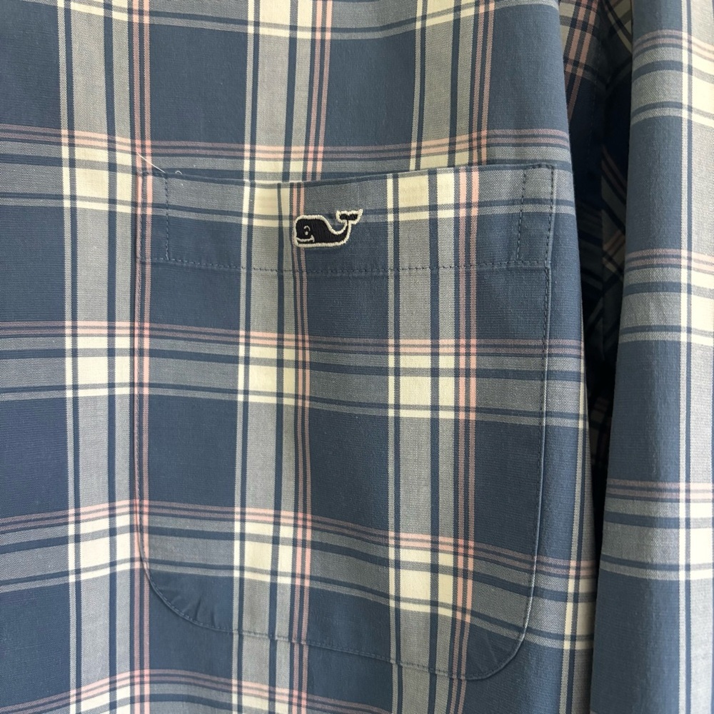 Men's Vineyard Vines Blue Plaid Slim Fit Tucker Shirt, Size XL - Picture 4 of 11